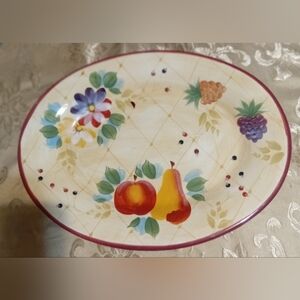 Floral and Fruit Patterned Ceramic Plate